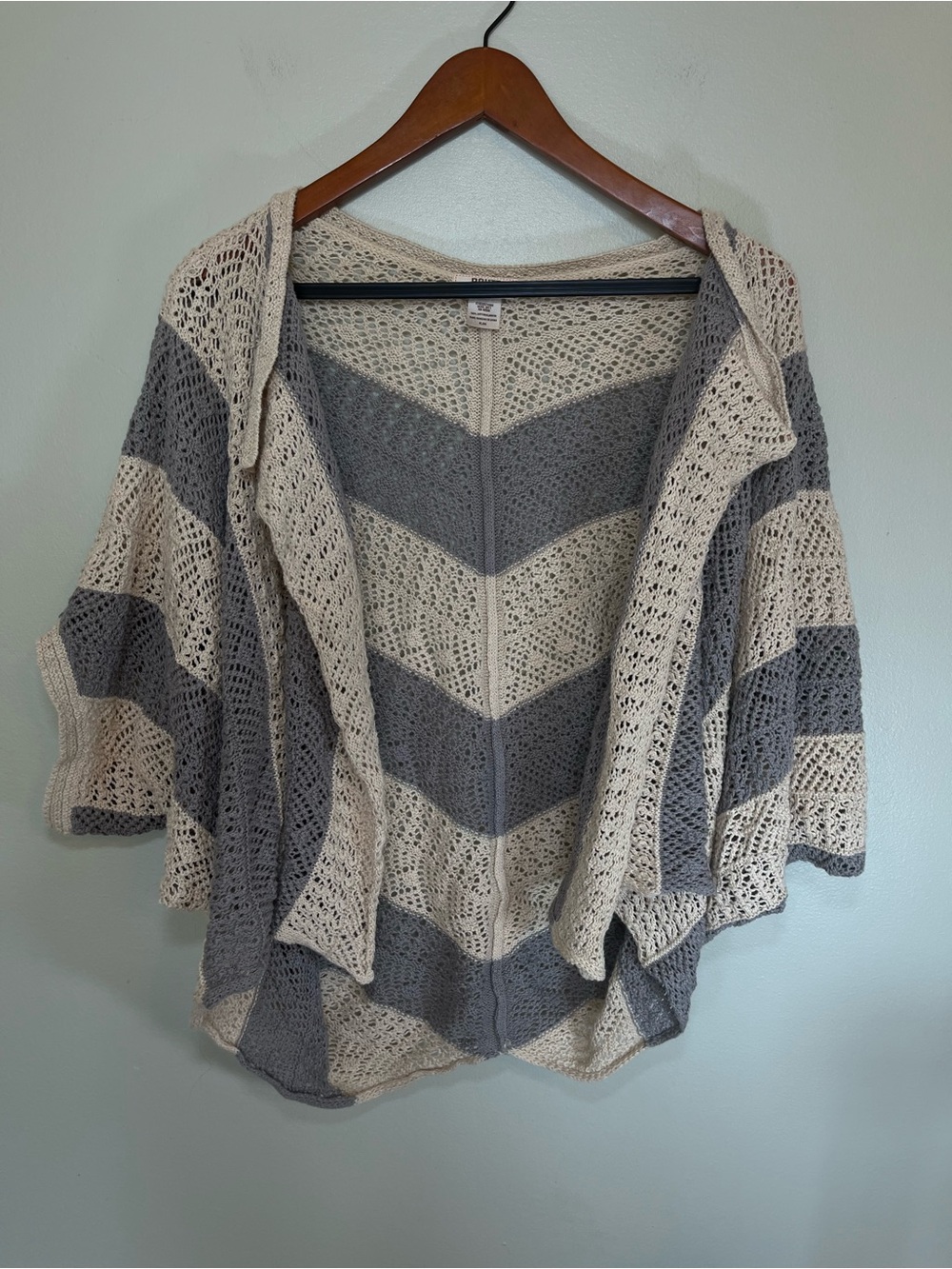 Vintage Route 66 Open Front Chevron Knit Shrug Crop Sweater 100% Cotton